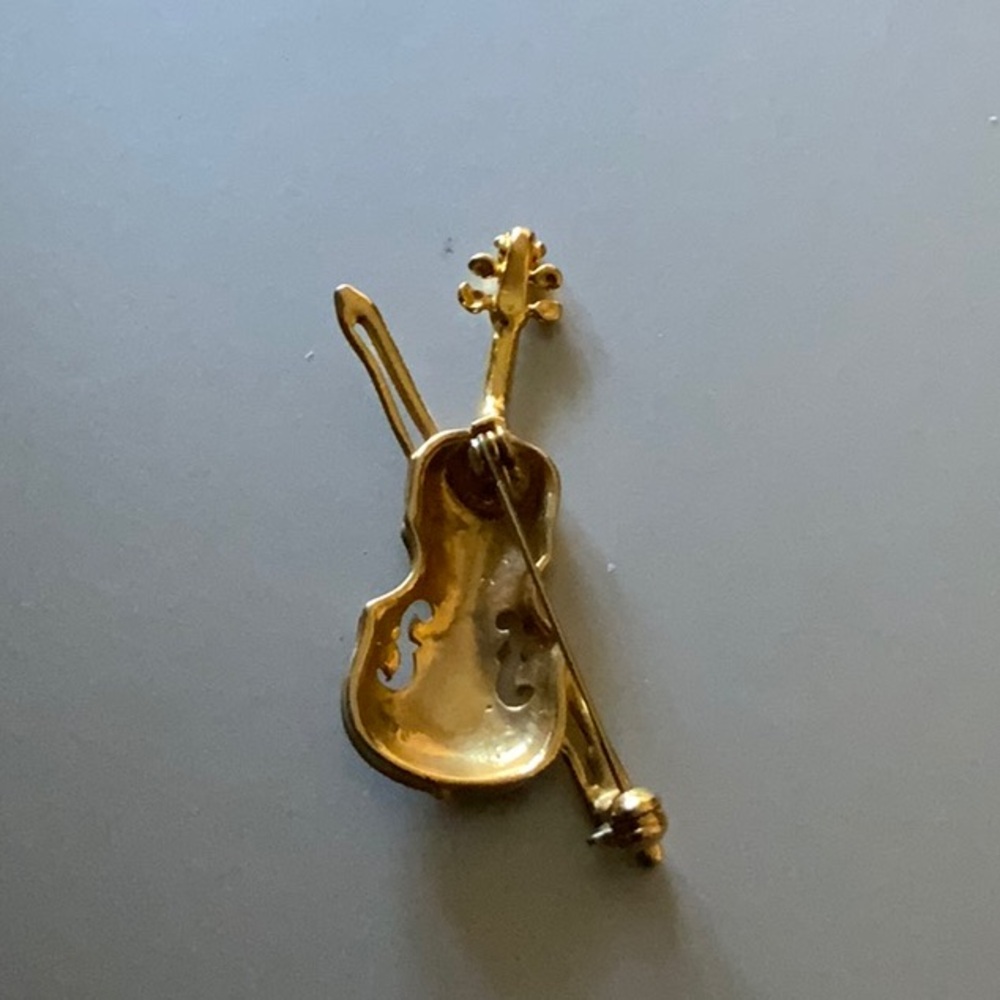 Antique Gold Violin Brooch Pin - Picture 2 of 2